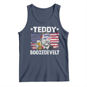 Funny Theodore Roosevelt 4th Of July Tank Top Teddy Boozedevelt Drinking American Flag TS10 Navy Print Your Wear