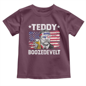 Funny Theodore Roosevelt 4th Of July Toddler T Shirt Teddy Boozedevelt Drinking American Flag TS10 Maroon Print Your Wear