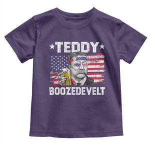 Funny Theodore Roosevelt 4th Of July Toddler T Shirt Teddy Boozedevelt Drinking American Flag TS10 Purple Print Your Wear