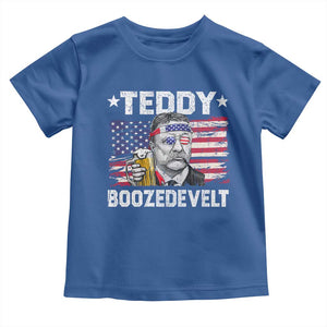 Funny Theodore Roosevelt 4th Of July Toddler T Shirt Teddy Boozedevelt Drinking American Flag TS10 Royal Blue Print Your Wear