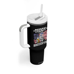 Funny Theodore Roosevelt 4th Of July Tumbler With Handle Teddy Boozedevelt Drinking American Flag TS10 Print Your Wear