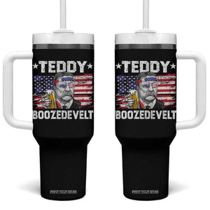 Funny Theodore Roosevelt 4th Of July Tumbler With Handle Teddy Boozedevelt Drinking American Flag TS10 One Size: 40 oz Black Print Your Wear