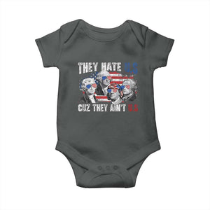 Funny They Hate Us Cuz They Ain't Us Baby Onesie Founding Fathers 4th of July American Flag TS11 Dark Heather Print Your Wear