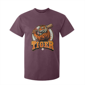 Funny Tiger Lover Baseball Animal Sport T Shirt For Kid Inspirational Athletic TS11 Maroon Print Your Wear