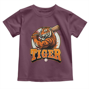 Funny Tiger Lover Baseball Animal Sport Toddler T Shirt Inspirational Athletic TS11 Maroon Print Your Wear