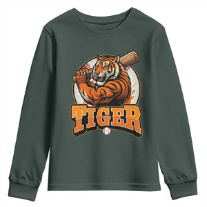 Funny Tiger Lover Baseball Animal Sport Youth Sweatshirt Inspirational Athletic TS11 Dark Forest Green Print Your Wear
