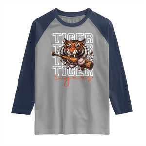 Funny Tiger Lover Baseball Animal Sports Raglan Shirt Inspirational Athletic TS11 Sport Gray Navy Print Your Wear