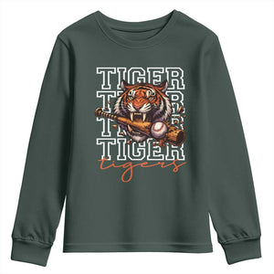 Funny Tiger Lover Baseball Animal Sports Youth Sweatshirt Inspirational Athletic TS11 Dark Forest Green Print Your Wear