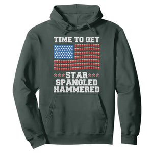 Funny Time To Get Star Spangled Hammered Hoodie 4th of July Drinking Beer Pong Red Cup American Flag TS11 Dark Forest Green Print Your Wear