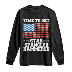 Funny Time To Get Star Spangled Hammered Long Sleeve Shirt 4th of July Drinking Beer Pong Red Cup American Flag TS11 Black Print Your Wear