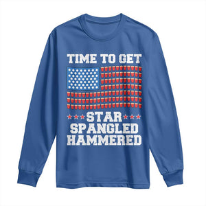 Funny Time To Get Star Spangled Hammered Long Sleeve Shirt 4th of July Drinking Beer Pong Red Cup American Flag TS11 Royal Blue Print Your Wear