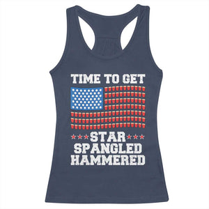 Funny Time To Get Star Spangled Hammered Racerback Tank Top 4th of July Drinking Beer Pong Red Cup American Flag TS11 Navy Print Your Wear