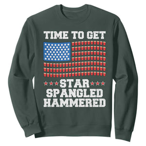 Funny Time To Get Star Spangled Hammered Sweatshirt 4th of July Drinking Beer Pong Red Cup American Flag TS11 Dark Forest Green Print Your Wear