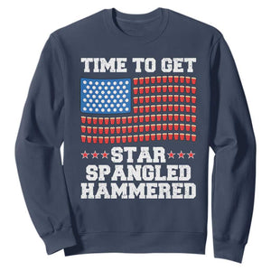 Funny Time To Get Star Spangled Hammered Sweatshirt 4th of July Drinking Beer Pong Red Cup American Flag TS11 Navy Print Your Wear