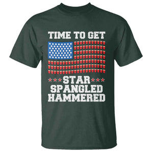 Funny Time To Get Star Spangled Hammered T Shirt 4th of July Drinking Beer Pong Red Cup American Flag TS11 Dark Forest Green Print Your Wear