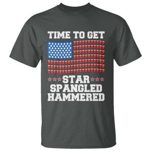 Funny Time To Get Star Spangled Hammered T Shirt 4th of July Drinking Beer Pong Red Cup American Flag TS11 Dark Heather Print Your Wear