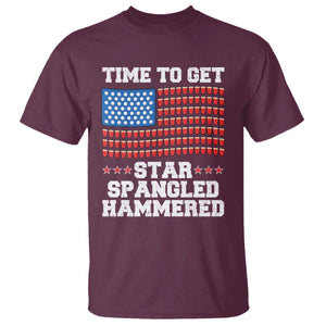 Funny Time To Get Star Spangled Hammered T Shirt 4th of July Drinking Beer Pong Red Cup American Flag TS11 Maroon Print Your Wear