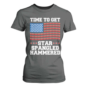 Funny Time To Get Star Spangled Hammered T Shirt For Women 4th of July Drinking Beer Pong Red Cup American Flag TS11 Dark Heather Print Your Wear
