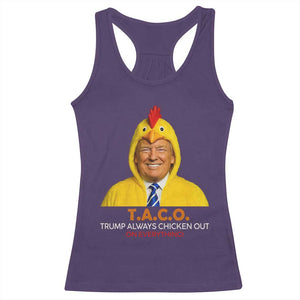 Funny Trump TACO Sarcasm Racerback Tank Top Trump Always Chickens Out Joke TS02 Purple Print Your Wear