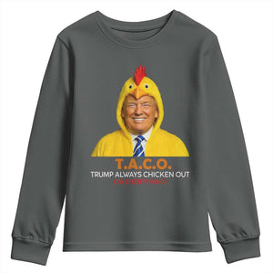 Funny Trump TACO Sarcasm Youth Sweatshirt Trump Always Chickens Out Joke TS02 Dark Heather Print Your Wear