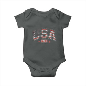 Funny USA 1776 Patriotic 4th of July American Flag Baby Onesie TS11 Dark Heather Print Your Wear