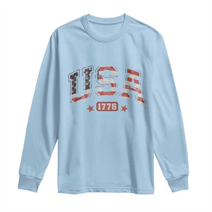 Funny USA 1776 Patriotic 4th of July American Flag Long Sleeve Shirt TS11 Light Blue Print Your Wear