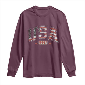Funny USA 1776 Patriotic 4th of July American Flag Long Sleeve Shirt TS11 Maroon Print Your Wear