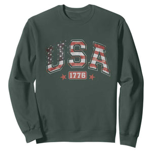 Funny USA 1776 Patriotic 4th of July American Flag Sweatshirt TS11 Dark Forest Green Print Your Wear