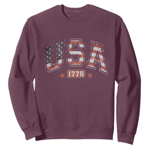 Funny USA 1776 Patriotic 4th of July American Flag Sweatshirt TS11 Maroon Print Your Wear