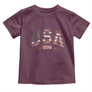 Funny USA 1776 Patriotic 4th of July American Flag Toddler T Shirt TS11 Maroon Print Your Wear