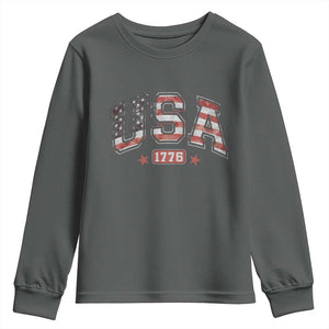 Funny USA 1776 Patriotic 4th of July American Flag Youth Sweatshirt TS11 Dark Heather Print Your Wear