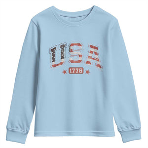 Funny USA 1776 Patriotic 4th of July American Flag Youth Sweatshirt TS11 Light Blue Print Your Wear
