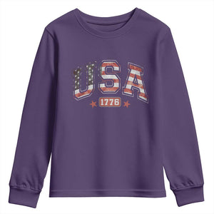 Funny USA 1776 Patriotic 4th of July American Flag Youth Sweatshirt TS11 Purple Print Your Wear
