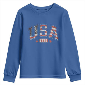 Funny USA 1776 Patriotic 4th of July American Flag Youth Sweatshirt TS11 Royal Blue Print Your Wear