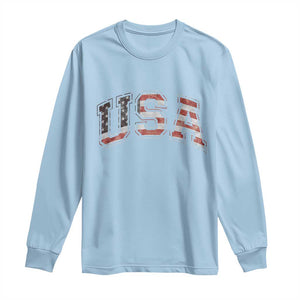 Funny USA Patriotic 4th of July American Flag Long Sleeve Shirt TS11 Light Blue Print Your Wear