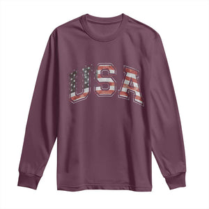 Funny USA Patriotic 4th of July American Flag Long Sleeve Shirt TS11 Maroon Print Your Wear