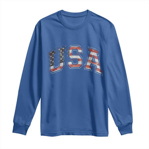 Funny USA Patriotic 4th of July American Flag Long Sleeve Shirt TS11 Royal Blue Print Your Wear
