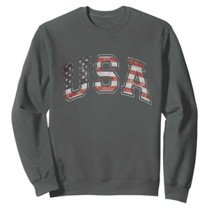 Funny USA Patriotic 4th of July American Flag Sweatshirt TS11 Dark Heather Print Your Wear
