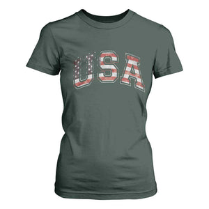 Funny USA Patriotic 4th of July American Flag T Shirt For Women TS11 Dark Forest Green Print Your Wear