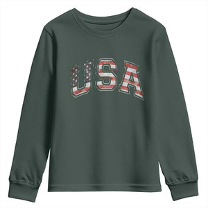 Funny USA Patriotic 4th of July American Flag Youth Sweatshirt TS11 Dark Forest Green Print Your Wear