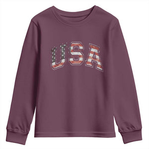 Funny USA Patriotic 4th of July American Flag Youth Sweatshirt TS11 Maroon Print Your Wear