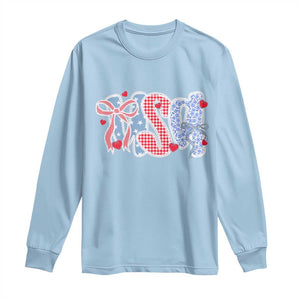 Funny USA Patriotic 4th of July Coquette Bow Long Sleeve Shirt TS11 Light Blue Print Your Wear