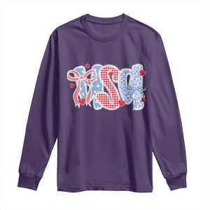 Funny USA Patriotic 4th of July Coquette Bow Long Sleeve Shirt TS11 Purple Print Your Wear