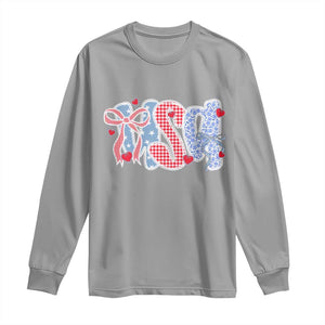 Funny USA Patriotic 4th of July Coquette Bow Long Sleeve Shirt TS11 Sport Gray Print Your Wear