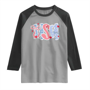 Funny USA Patriotic 4th of July Coquette Bow Raglan Shirt TS11 Sport Gray Black Print Your Wear
