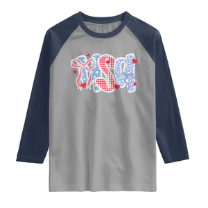 Funny USA Patriotic 4th of July Coquette Bow Raglan Shirt TS11 Sport Gray Navy Print Your Wear