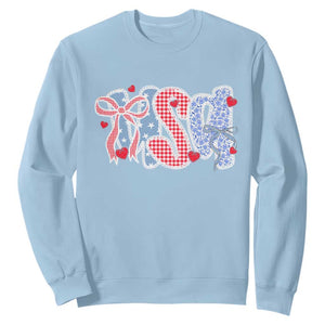 Funny USA Patriotic 4th of July Coquette Bow Sweatshirt TS11 Light Blue Print Your Wear