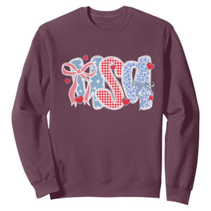 Funny USA Patriotic 4th of July Coquette Bow Sweatshirt TS11 Maroon Print Your Wear