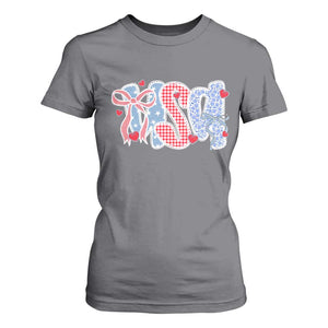 Funny USA Patriotic 4th of July Coquette Bow T Shirt For Women TS11 Charcoal Print Your Wear