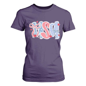 Funny USA Patriotic 4th of July Coquette Bow T Shirt For Women TS11 Purple Print Your Wear